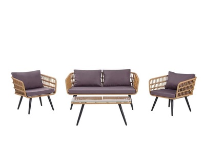 Beliani, Beliani FOBELLO Lounge-Gruppe, Beliani - Lounge Set mit Tisch aus PE Rattan Rustikal FOBELLO, One Size, Taupe