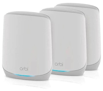 Netgear, NETGEAR Orbi RBK763S - WLAN-System (Router, 2 Extender) - bis zu 697 m² - Netz - GigE - 802.11a/b/g/n/ac/ax, NETGEAR Orbi RBK763S WiFi 6 Tri-Band Mesh System AX5400 3-Set incl.1 Jahr ARMOR BNDL Tri-Band WiFi-System ? LAN & WLAN Router ? Weiss
