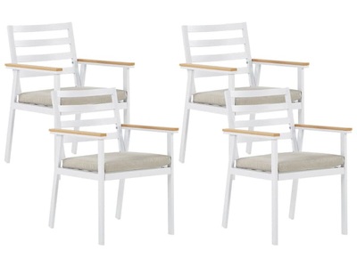 Beliani, Beliani Gartenstuhl Aluminium weiss Auflagen beige 4er Set CAVOLI, Beliani - Set mit 4 Stühlen und Sitzkissen aus Aluminium Modern CAVOLI, One Size, Weiss Bunt