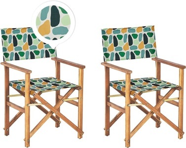 Beliani, Beliani Gartenstuhl Akazienholz hellbraun Textil cremeweiss / mehrfarbig Fleckenmuster 2er Set CINE, Beliani - Gartenstuhl 2er Set aus Polyester Modern CINE, One Size, Grün