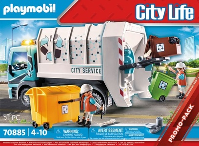 PLAYMOBIL, 70885 Müllfahrzeug mit Blinklicht, Konstruktionsspielzeug, playmobil® City Life - Müllfahrzeug mit Blinklicht 70885
