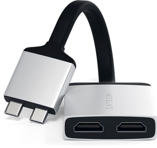 Apple,Huawei,Samsung, Satechi - USB C auf Dual 4K HDMI 60Hz Adapter Power Delivery (ST-TCDHAS) - Silber, Satechi ST-TCDHAS USB-C® / HDMI Adapter [2x USB-C® Stecker - 2x HDMI-Buchse] Silber, Schwarz 4K UHD 15.6 cm