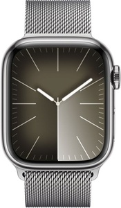 Apple, APPLE Watch Series 9 (GPS + Cellular, Edelstahl) 41 mm - Smartwatch (Stufenlos verstellbar, Edelstahl, Silber/Silber), Apple Smartwatch »Series 9, GPS + Cellular, Edelstahl-Gehäuse mit Milanaise Armband«, (Watch OS 10)