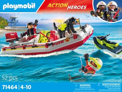 PLAYMOBIL, 71464 Feuerwehrboot mit Aqua Scooter Multicolor, Playmobil Feuerwehrboot mit Aqua Scooter
