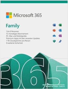 Microsoft, PC/Mac - Microsoft 365 Family /D, Microsoft M365 Family 1YR DE Office Software (Box)