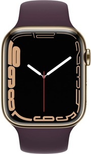 Apple, Apple Watch Series 7 GPS + Cellular 45mm Gold Stainless Steel Case with Dark Cherry Sport Band Smartwatch, Apple Watch Series 7 GPS+Cellular 45mm Uhren Unisex