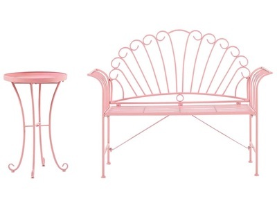 Beliani, Beliani Balkonset rosa Metall Bank mit Beistelltisch Cavinia, Beliani - Bistro Set aus Eisen Retro CAVINIA, One Size, Pink