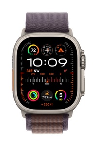 Apple, APPLE Ultra 2 (GPS + Cellular, Titan) 49 mm - Smartwatch (Medium 145-190 mm, Textilgewebe (Carbon Neutral), Titan Natur/Indigo), Apple Watch Ultra 2 GPS Cellular 49mm Titanium Case Indigo Alpine Loop
