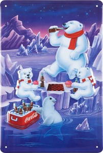 Weitere, Werbeblechschild Coca Cola Eisbär, Münder Email Werbeblechschild Coca-Cola Eisbär | 20 × 30 cm