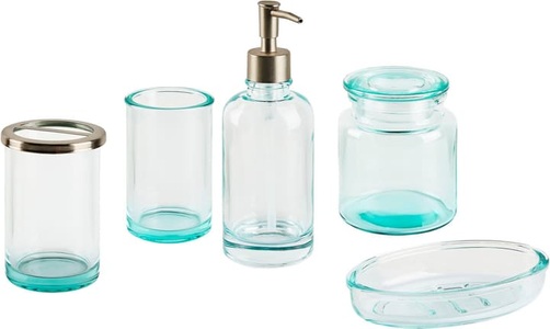 Beliani, Beliani Badezimmer Set 5-teilig Glas mintgrün AMARGA, Beliani - Badaccessoires Set 5-teilig aus Glas Modern AMARGA, One Size, Mint