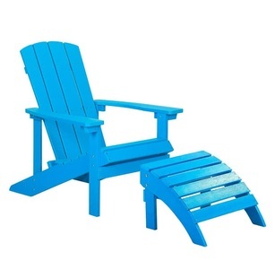 Beliani, Beliani Gartenstuhl Kunstholz blau mit Fusshocker Adirondack, 