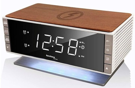 Techno Line, Radiowecker mit Qi-Ladefläche WT 487, Technoline Digitalwecker WT487 Braun/Weiss