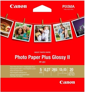 Canon, Canon Pp-201 - (Weiss), Canon Photo Paper Plus, 265g, 13cm x 13cm, InkJet glossy II, PP-201 5x5, (20 Blatt)