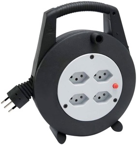 Brennenstuhl, Brennenstuhl - Vario-Line Kabelbox Schlagfestes Gehäuse aus Spezial-Kunststoff. Ergonomisch geformter Tragegriff. Gute Standfestigkeit durch stabilen Doppelfuß. 4 Schutzkontakt-Steckdosen., Brennenstuhl 1094202 Kabeltrommel 20 m Schwarz Schweiz-Stecker