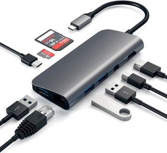 Satechi, Satechi Usb-C Aluminium Multiport Adapter, Satechi St-Tcmm8Pam - Multiport Adapter (Grau/Schwarz)
