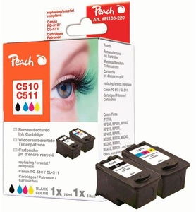 Peach, Peach Spar Pack Druckköpfe kompatibel zu Canon PG-510, CL-511, Peach C510 BK 2 Druckköpfe (bk, col) ersetzt Canon PG-510BK, CL-511C, 2970B001, 2972B001 für z.B. Canon Pixma MP 230, Canon Pixma MP 250