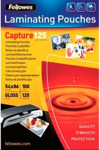 Fellowes, Fellowes 5306302 Laminating Pouches 54X86Mm -, FELLOWES Laminiertasche 54x86mm 5306302 glanz, 125my 100 Stk