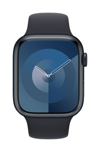 Apple, APPLE Watch Series 9 (GPS + Cellular, Alu) 45 mm - Smartwatch (S/M 140-190 mm, Fluorelastomer, Mitternacht/Mitternacht), Apple Watch Series 9 GPS + Cellular, 45mm, Midnight mit Midnight SportBand - S/M Apple Watch Series 9 ? Midnight