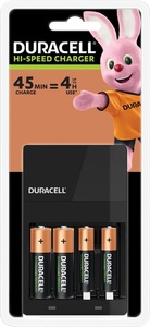 Duracell, Ladegerät für NiMH Akkus inkl. 2 x AA (1300mAh) und 2 x AAA (750mAh), Akku Ladegerät CEF14 AA/AAA