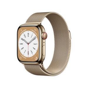 Apple, APPLE Watch Series 8 (GPS + Cellular) 41 mm - Smartwatch (Regular 130 - 200 mm, Edelstahlgeflecht, Silver Stainless Steel/Gold Milanese), 