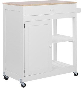 Beliani, Beliani Servierwagen weiss TRAPANI, Beliani Servierwagen weiss / heller Holzfarbton mit Schublade TRAPANI