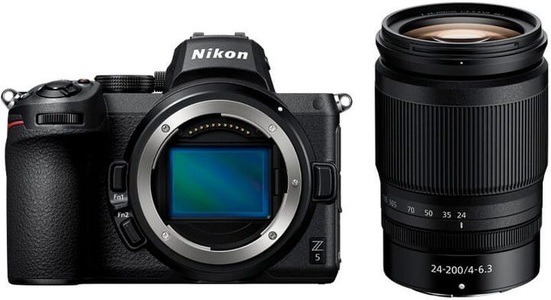 Nikon, NIKON Z 5 Body + NIKKOR Z 24-200mm f/4-6.3 VR - Systemkamera (Fotoauflösung: 24.3 MP) Schwarz, NIKON Z 5 Body + NIKKOR 24-200mm f/4-6.3 VR - Systemkamera Schwarz