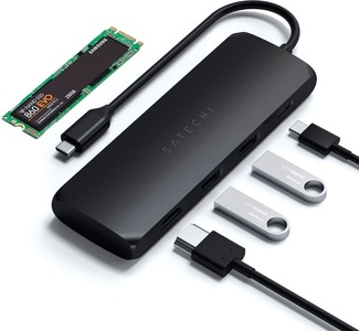 Satechi, Satechi Usb-C Slim Alu Multiport Hub mit SSD Fach Adapter, Satechi USB-C® Dockingstation ST-UCHSEK