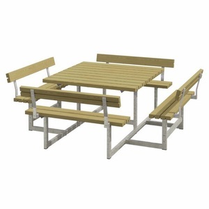 undefined, Gruppensitzbank für 8 Personen, LxT 2240 x 2240 mm, mit 4 Rückenlehnen, natur, Gruppensitzbank für 8 Personen, LxT 2240 x 2240 mm, mit 4 Rückenlehnen, natur