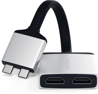 Apple,Huawei,Samsung, Satechi - USB C auf Dual 4K HDMI 60Hz Adapter Power Delivery (ST-TCDHAS) - Silber, Satechi ST-TCDHAS USB-C® / HDMI Adapter [2x USB-C® Stecker - 2x HDMI-Buchse] Silber, Schwarz 4K UHD 15.6 cm