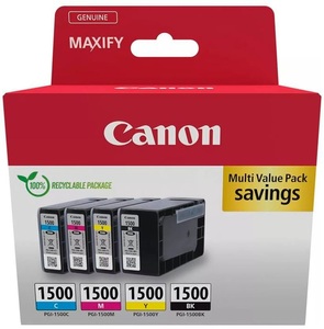 Canon, Canon PGI-1500 BK/C/M/Y Multipack - 4er-Pack - Schwarz, Gelb, Cyan, Magenta - original - Tintenbehälter - für MAXIFY iB4050, iB4150, MB5150, MB5155, MB5350, MB5450, Canon Druckerpatrone PGI-1500 BK/C/M/Y Multipack Original Kombi-Pack Schwarz, Cyan, Magenta, Gelb 9218B006