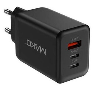 Mako, Mako 65W GaN Charger Usb-C/Usb-C/Usb-A Black, Mako 65W GaN-Ladegerät, 2x USB-C 1x USB Ladegerät ? USB C Kabel/Adapter/Ladegerät