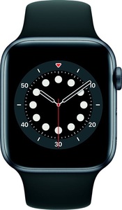 Apple, APPLE Watch Series 6 (GPS) 44 mm - Smartwatch (140 - 220 mm, Fluorelastomer, Space Grau/Schwarz), Watch Series 6, Aluminium, GPS