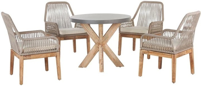 Beliani, Beliani Gartenmöbel Set Faserzement grau 90 cm 4-Sitzer Stühle beige OLBIA Gartenlounge, 