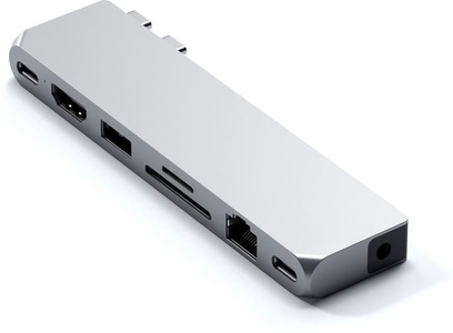Satechi, Satechi - USB C Multiport Pro Hub Max mit USB C / 1x USB 3.0 / 1x HDMI / Gigabit Ethernet LAN / 3.5mm Klinke / SD & Micro SD Kartenlesegerät (ST-UCPHMXS) - Silber, Satechi USB-C® Dockingstation Pro Hub Max