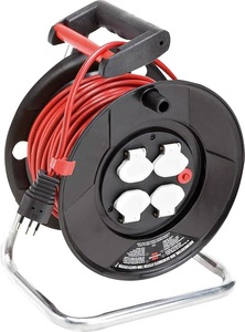 Brennenstuhl, Brennenstuhl - Garant® ST Kabeltrommel Trommelkörper aus Spezialkunststoff auf verzinktem Tragegestell. Ergonomischer Handgriff mit Achse für perfekte Kabelführung beim Auf- und Abrollen. Überhitzungsschutz, Kontroll-Leuchte bei Überhitzung und, Brennenstuhl 1216072 Kabeltrommel 25 m Rot Schweiz-Stecker