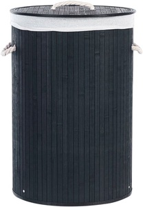 Beliani, Beliani Korb mit Deckel Bambusholz schwarz rund SANNAR, Beliani - Aufbewahrungskorb aus Bambusholz Boho SANNAR, One Size, Schwarz
