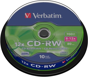 Verbatim, Verbatim 43480 CD-RW Rohling 700 MB 10 St. Spindel Wiederbeschreibbar, Verbatim CD-RW, 700MB, 80MIN, 8-12x, 43480, (10er Spindel)