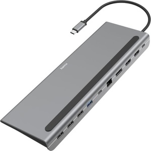 HAMA, Hama - 10in1 USB C Multiport Adapter Dockingstation 4x USB A / 2x USB C / 2x HDMI / Displayport PD / Gigabit Ethernet LAN (00200100) - Grau, hama 00200100 USB-C-Docking-Station, Connect2Office Pro, 10 Ports