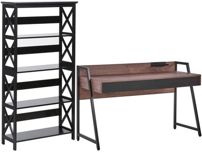 Beliani, Beliani Büromöbel-Set dunkler Holzfabton / schwarz FOSTER/HARWICH Büromöbel, 
