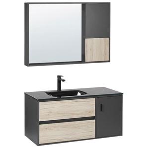 Beliani, Beliani Badmöbel Set schwarz / heller Holzfarbton 100 cm TERUEL, Beliani - Badmöbel Set aus MDF-Platte Modern TERUEL, One Size, Light Beige