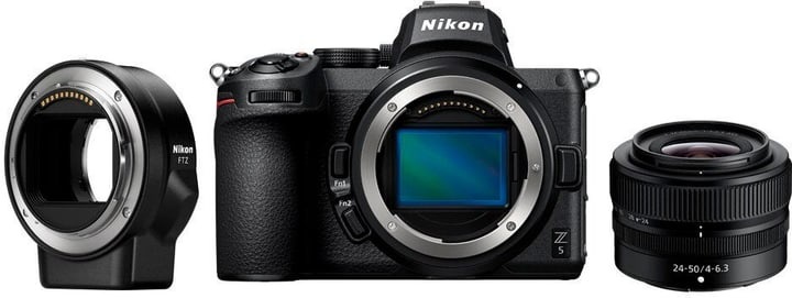 Nikon, NIKON Z 5 Body + NIKKOR Z 24-50mm f/4-6.3 + Bajonettadapter FTZ - Systemkamera (Fotoauflösung: 24.3 MP) Schwarz, Z 5 24-50 Kit