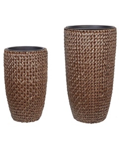 Beliani, Set Mit 2 Blumentöpfen Aus Pe Rattan Rustikal Cedrus Unisex Erdbraun ONE SIZE, 