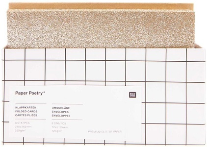 Rico Design GmbH & Co.KG, Karten- und Umschlagset Glitter, Gold 8 Karten 250 g/m², 8 Umschläge 120 g/m², Karten- und Umschlagset Glitter, Gold 8 Karten 250 g/m², 8 Umschläge 120 g/m²