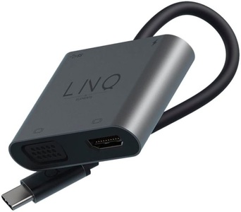 12mm, 4in1 LNQ - (100W) USB C Multiport Adapter mit 4K HDMI / VGA 1080p / USB C (PD) / USB 3.2 (LQ48001) - Grau, LINQ by ELEMENTS Dockingstation 4in1 USB-C Multiport Hub