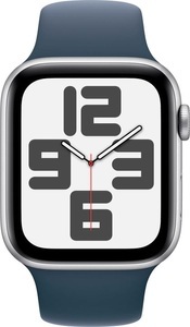 Apple, APPLE Watch SE (GPS + Cellular) 44 mm - Smartwatch (S/M 140-190 mm, Fluorelastomer, Silber/Sturmblau), Apple Watch SE GPS + Cell 44mm Aluminiumgehäuse Sport Band S/M