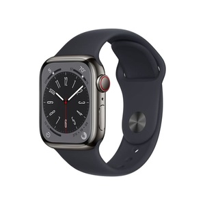 Apple, APPLE Watch Series 8 (GPS + Cellular) 45 mm - Smartwatch (Regular 140 - 220 mm, Fluorelastomer, Graphite Stainless Steel/Midnight), Apple Watch Series 8 GPS + Cell 41mm Edelstahlgehäuse Sport Band