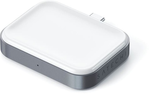Apple, Satechi - AirPods Pro / AirPods (1. & 2. Generation) Qi-Wireless Charger USB C Ladegerät Aluminium (ST-TCWCDM) - Space Grau / Weiss, 