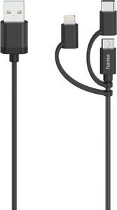 HAMA, Hama Micro-USB-Kabel; 3in1; inkl. Adapter auf Usb-C & Lightning; USB 2.0; 0;75 m, 