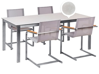 Beliani, Gartentisch Set aus Sicherheitsglas Modern COSOLETO Gartentisch Set aus Sicherheitsglas Modern COSOLETO, Beliani - Gartentisch Set aus Sicherheitsglas Klassisch COSOLETO, One Size, Weiss Bunt