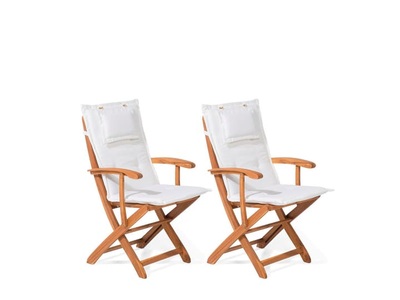 Beliani, Beliani Gartenstuhl Holz 2er Set mit Auflagen cremeweiss MAUI, Beliani - Set mit 2 Stühlen und Sitzkissen aus Akazienholz Klassisch MAUI, One Size, Schneeweiss